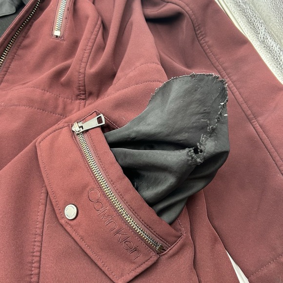Calvin Klein Women's Burgundy Hooded Coat Jacket Medium Full Zipper Windbreaker - Picture 13 of 15